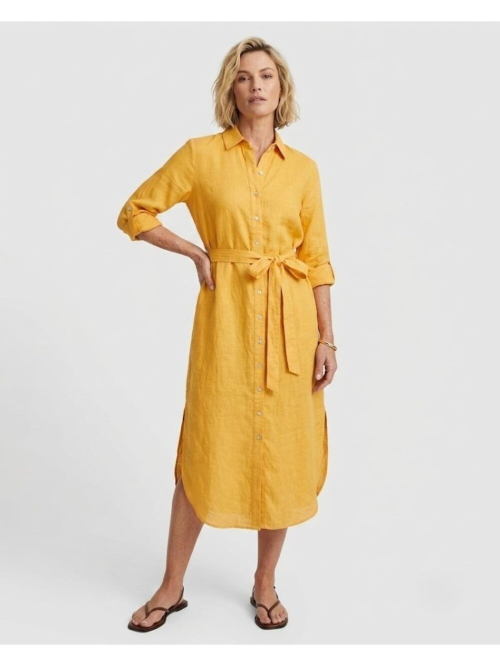 NWT Finley Long Alex in Sunflower Linen Roll Sleeve Button Down Shirt Dress XL